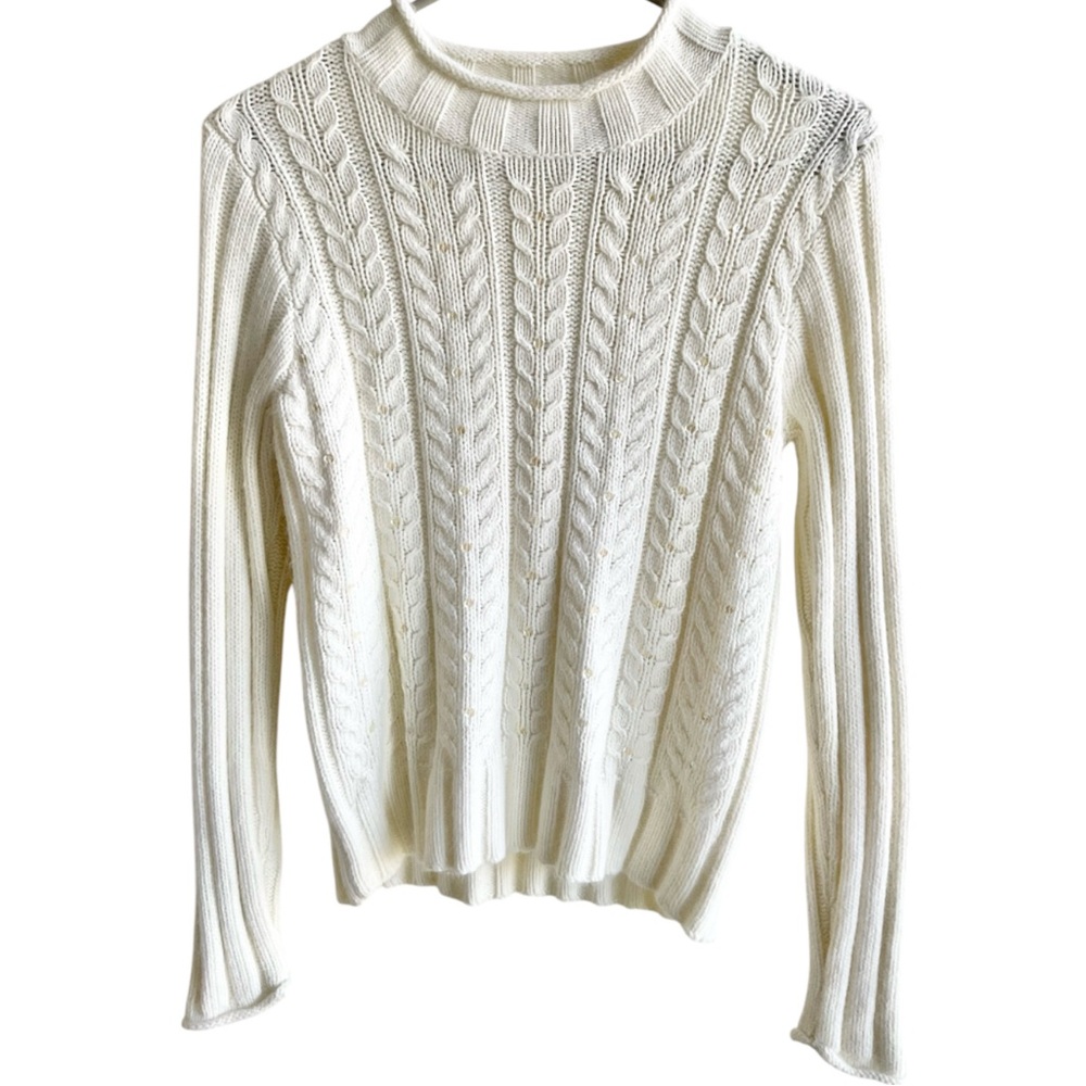 Gap Kids Girls Cable Knit Sequin Sweater Size XL (12)  Angora Blend Ivory White